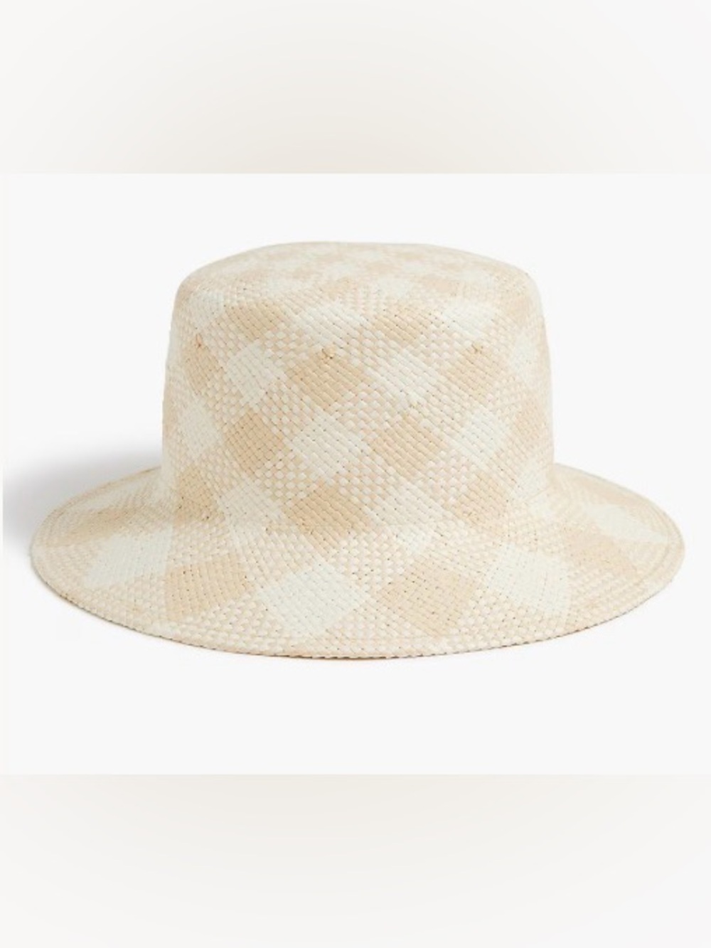 NWOT J. Crew Neutral Gingham Woven Straw Bucket Hat